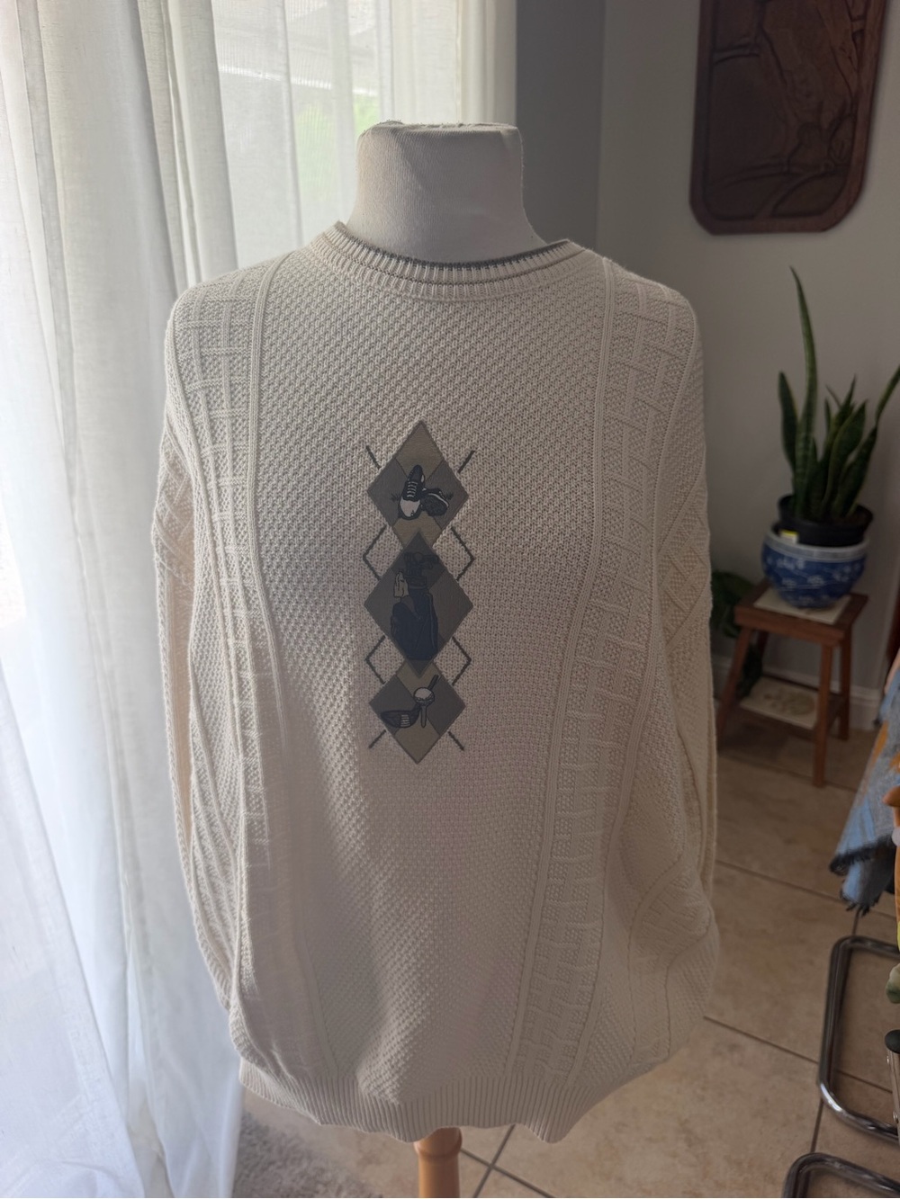 Fairway Sport Vintage 90s Men's Golf Sweater L Cream Cotton USA